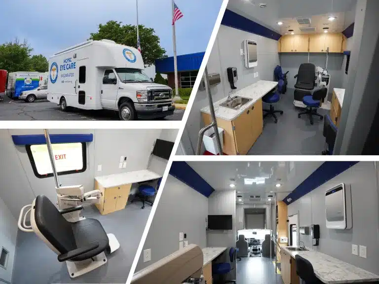 A product handout of a mobile optometry van.