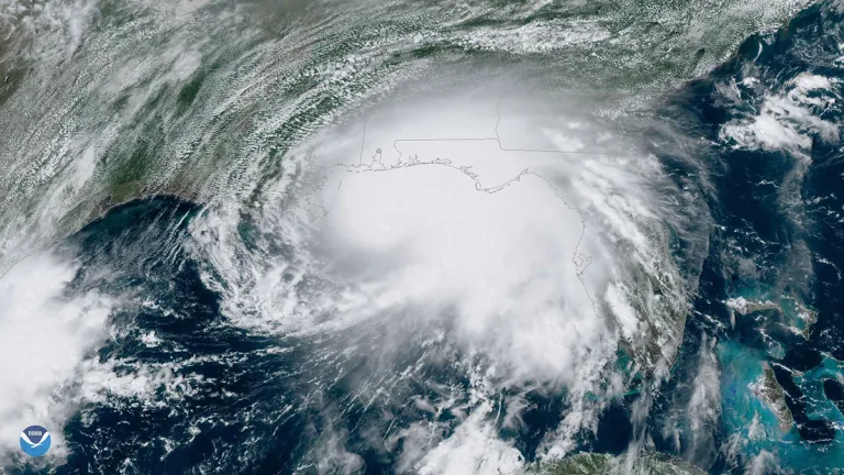 A satellite image of Hurricane Sally making landfall in 2020.